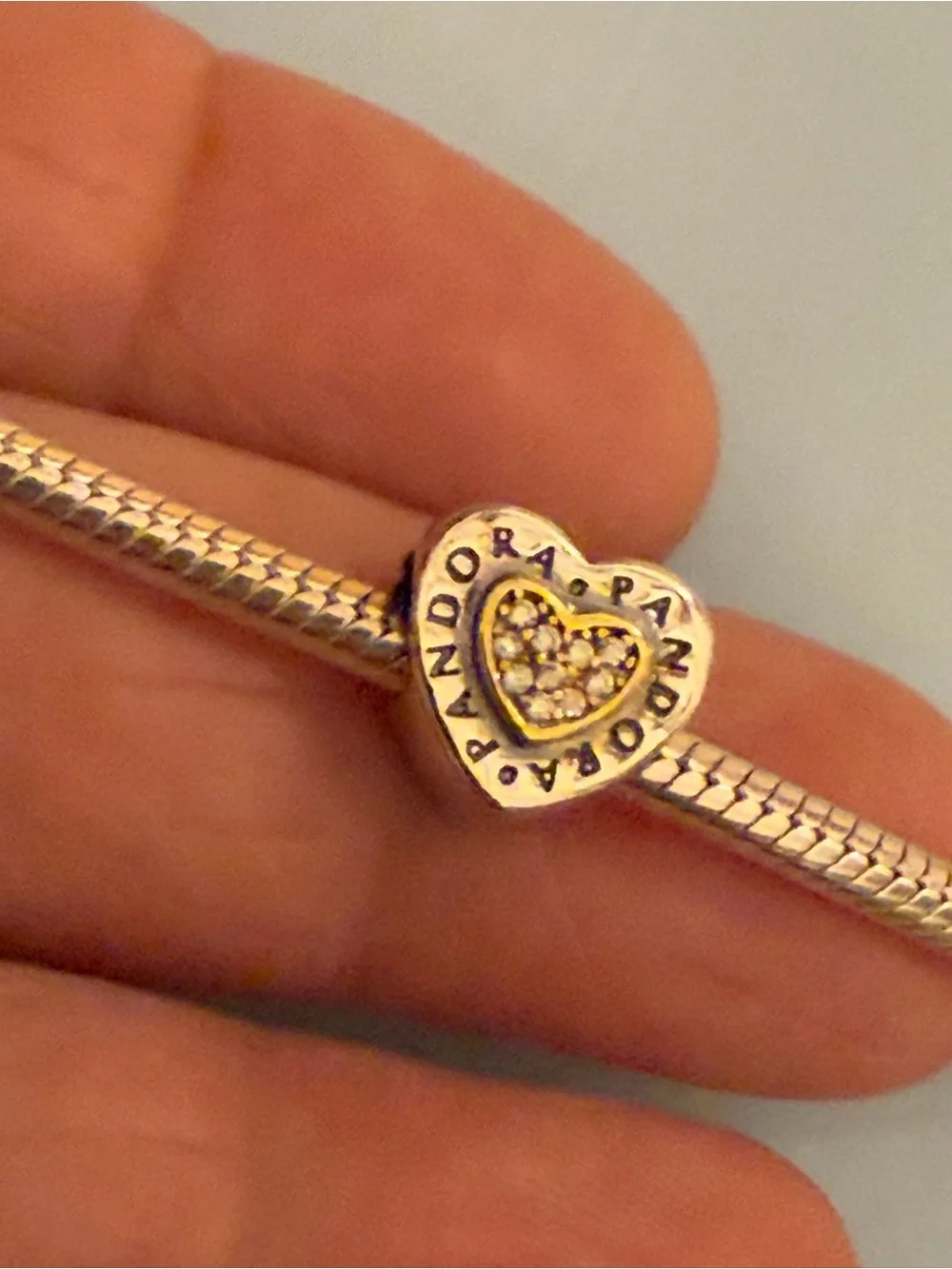 Pandora Two-Tone Heart Charm with Sparkling Stones - Gold & Silver
